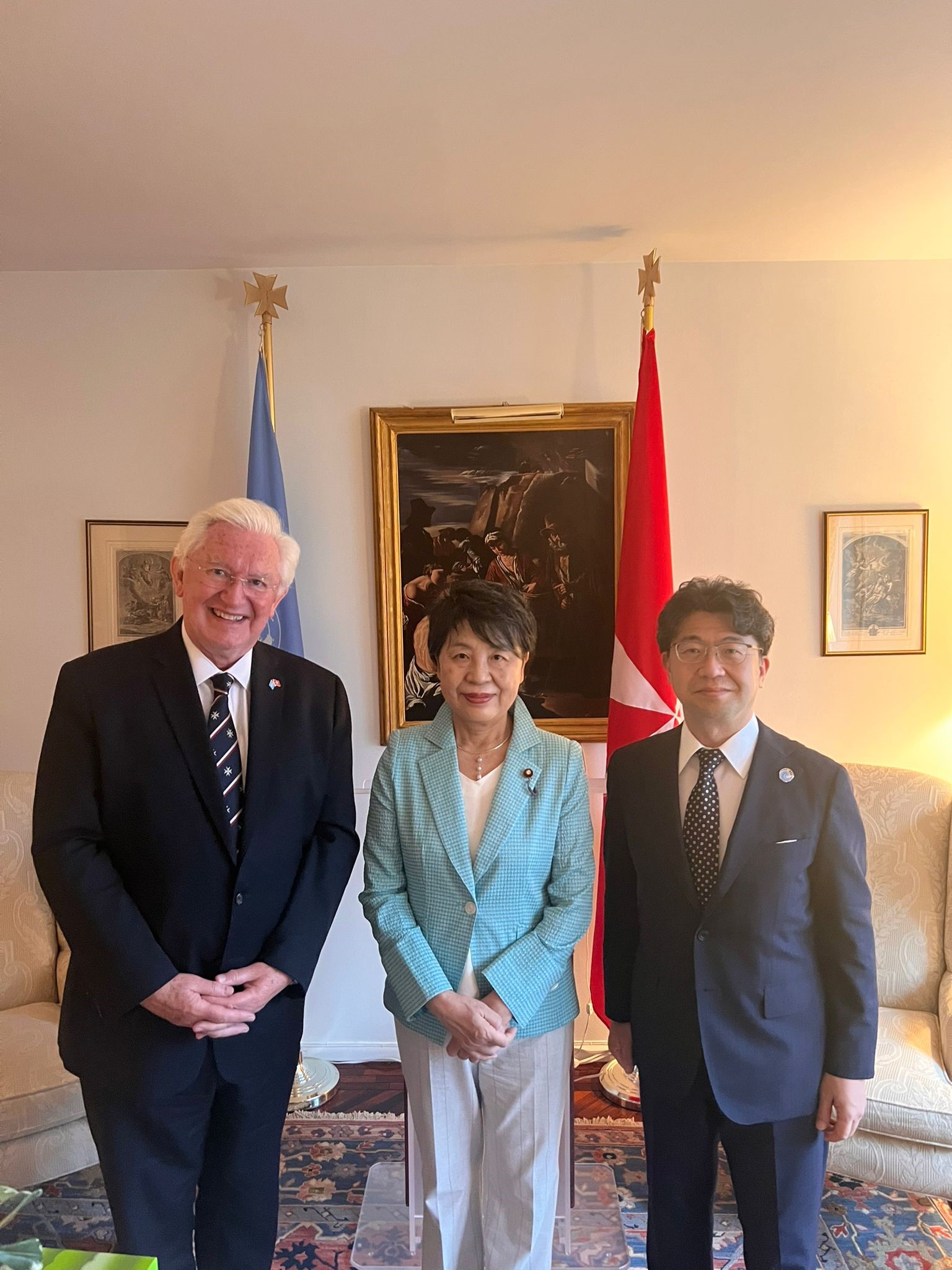 Delegation from Japan meets with Ambassador Beresford-Hill to discuss cooperation between the Sasakawa Peace Foundation and the Sovereign Order of Malta