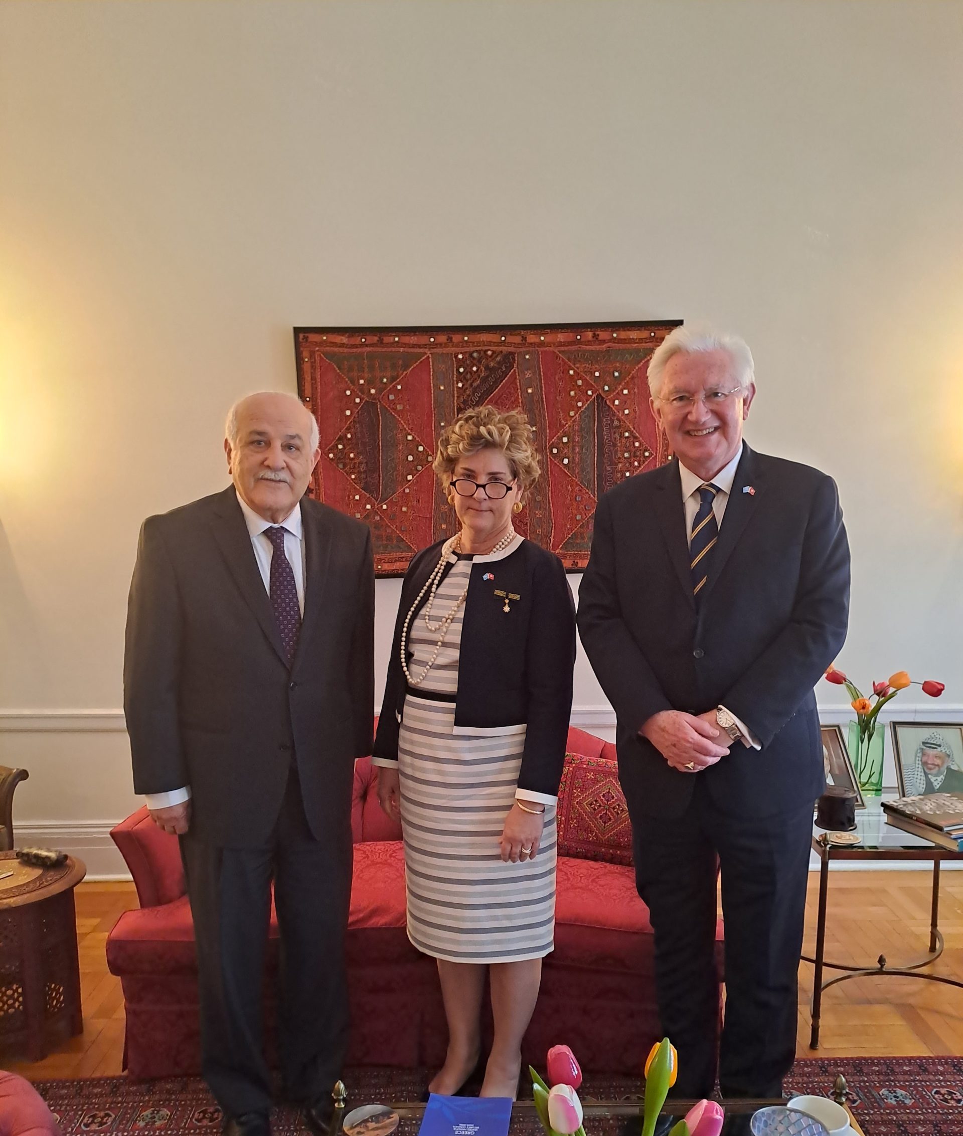 Ambassador Beresford-Hill and Ambassador Bowe are Welcomed by the Permanent Representative of the State of Palestine, H.E. Mr. Riyad Mansour