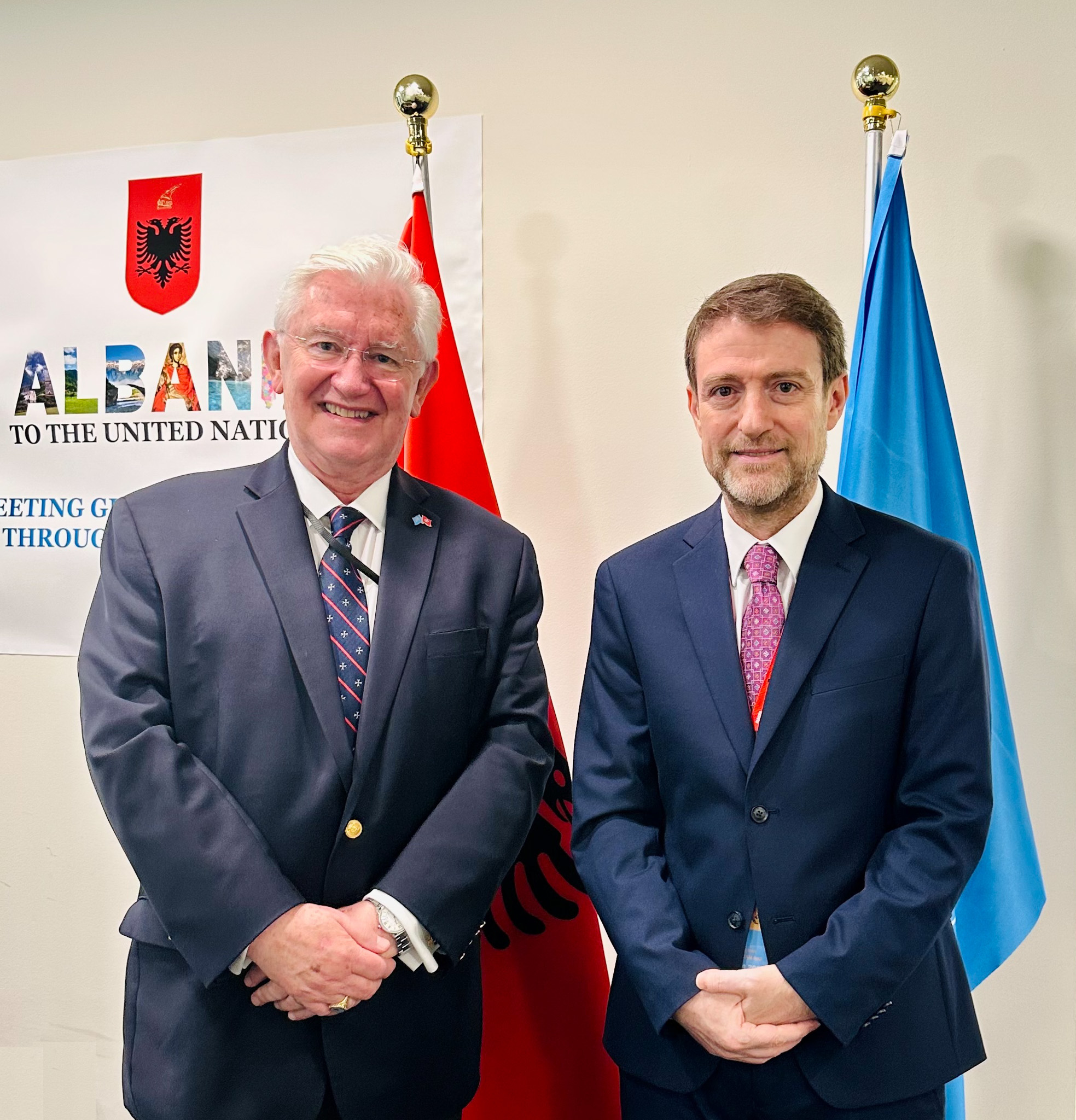 H.E. Ambassador Beresford-Hill met with H.E. Ambassador Mr. Ferit Hoxha, the Permanent Representative of the Republic of Albania to the United Nations in New York City, on July 3rd, 2023.